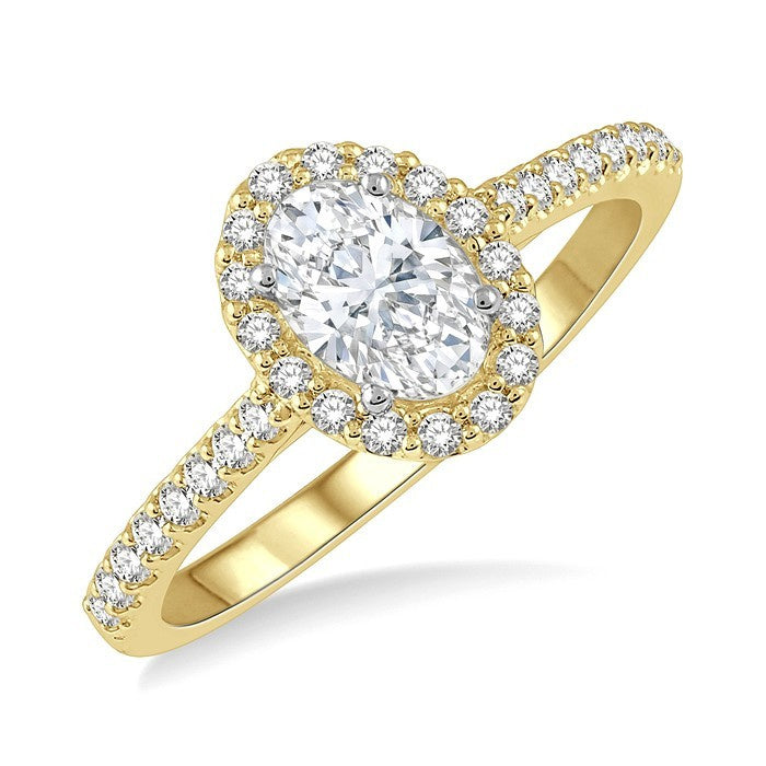 3/8 Ctw Diamond Ladies Engagement Ring with 1/4 Ct Oval Cut Center Stone in 14K Yellow and White Gold