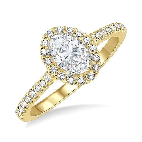 3/8 Ctw Diamond Ladies Engagement Ring with 1/4 Ct Oval Cut Center Stone in 14K Yellow and White Gold