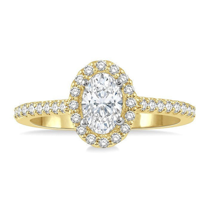 3/8 Ctw Diamond Ladies Engagement Ring with 1/4 Ct Oval Cut Center Stone in 14K Yellow and White Gold