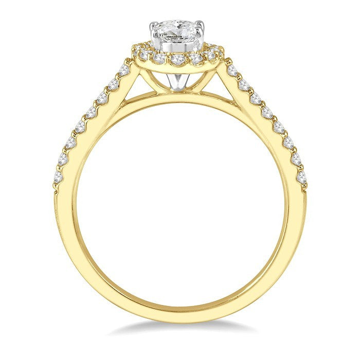 3/8 Ctw Diamond Ladies Engagement Ring with 1/4 Ct Oval Cut Center Stone in 14K Yellow and White Gold