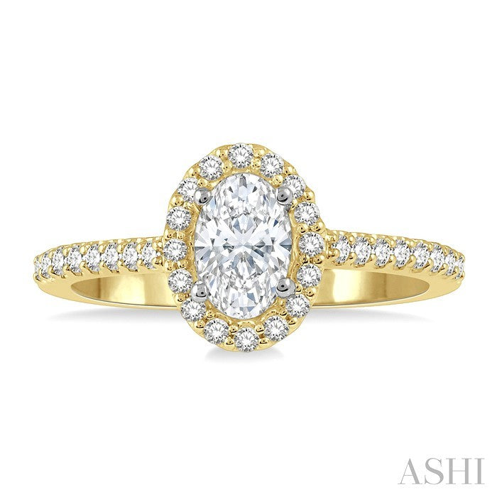 3/8 Ctw Diamond Ladies Engagement Ring with 1/4 Ct Oval Cut Center Stone in 14K Yellow and White Gold