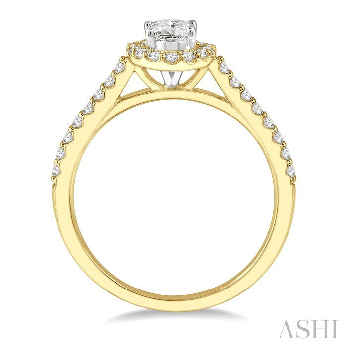 3/8 Ctw Diamond Ladies Engagement Ring with 1/4 Ct Oval Cut Center Stone in 14K Yellow and White Gold