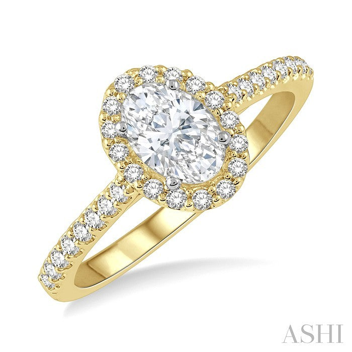 3/8 Ctw Diamond Ladies Engagement Ring with 1/4 Ct Oval Cut Center Stone in 14K Yellow and White Gold