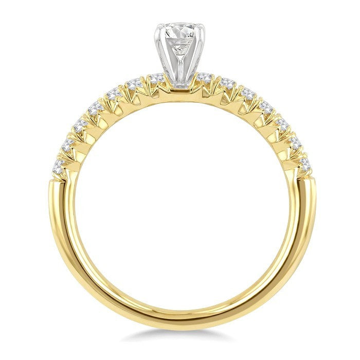 1/2 Ctw Endless Embrace Round Cut Diamond Ladies Engagement Ring with 1/4 Ct Round Cut Center Stone in 14K Yellow and White Gold