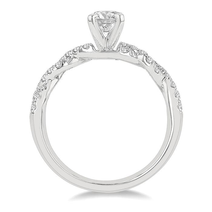 7/8 Ctw Twisted Shank Diamond Engagement Ring With 1/2 Ct Round Cut Center Stone in 14K White Gold
