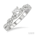 7/8 Ctw Twisted Shank Diamond Engagement Ring With 1/2 Ct Round Cut Center Stone in 14K White Gold