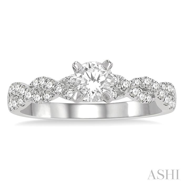 7/8 Ctw Twisted Shank Diamond Engagement Ring With 1/2 Ct Round Cut Center Stone in 14K White Gold