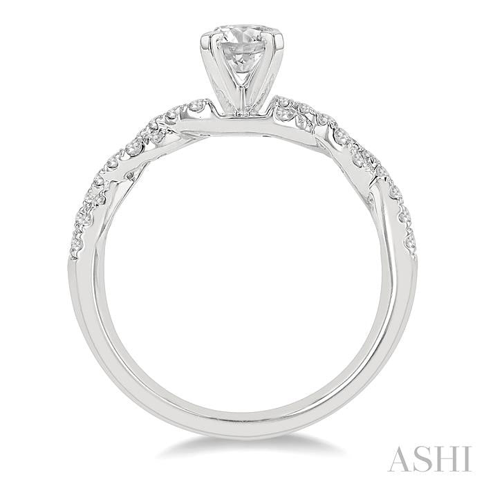 7/8 Ctw Twisted Shank Diamond Engagement Ring With 1/2 Ct Round Cut Center Stone in 14K White Gold