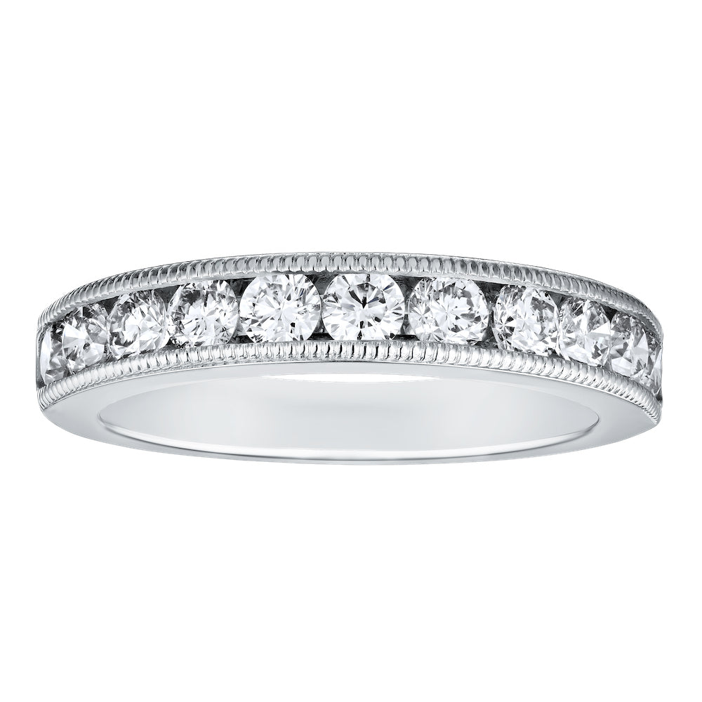 Diamond Round Channel Set Milgrain  Band 