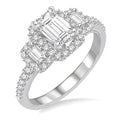 1 Ctw Baguette and Round Cut Diamond Ladies Engagement Ring with 1/2 Ct Emerald Cut Center Stone in 14K White Gold