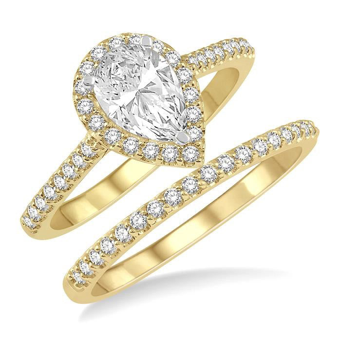 Pear Shape Halo Diamond Wedding Set
