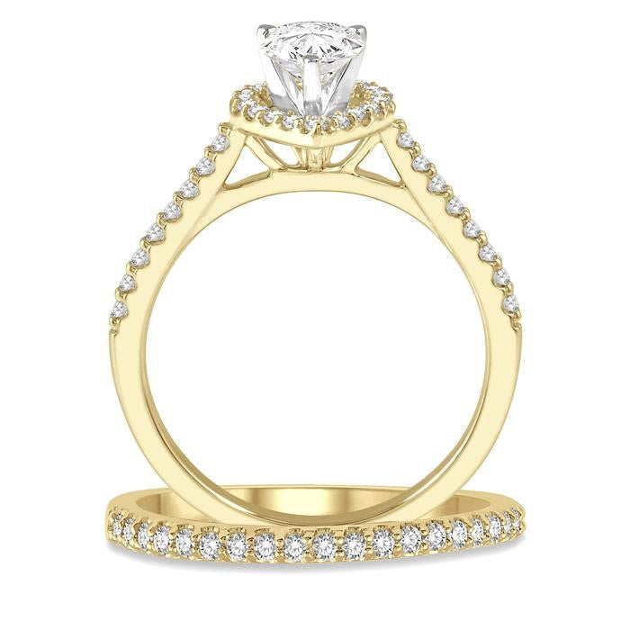 Pear Shape Halo Diamond Wedding Set