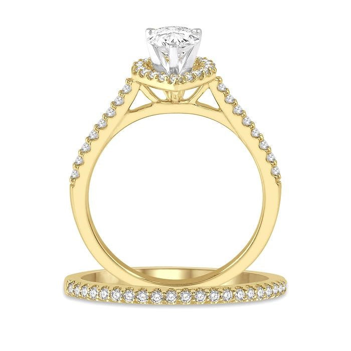 1/2 Ctw Diamond Wedding Set With 3/8 Ctw Pear Cut Engagement Ring and 1/10 Ctw Wedding Band in 14K Yellow and White Gold