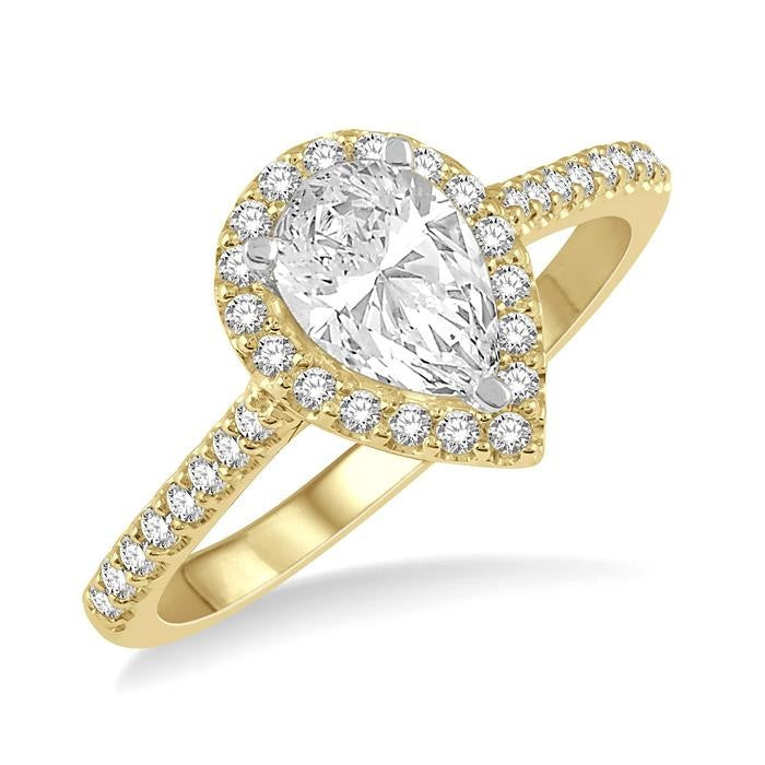 3/8 Ctw Pear Shape Diamond Ladies Engagement Ring with 1/4 Ct Pear Cut Center Stone in 14K Yellow and White Gold