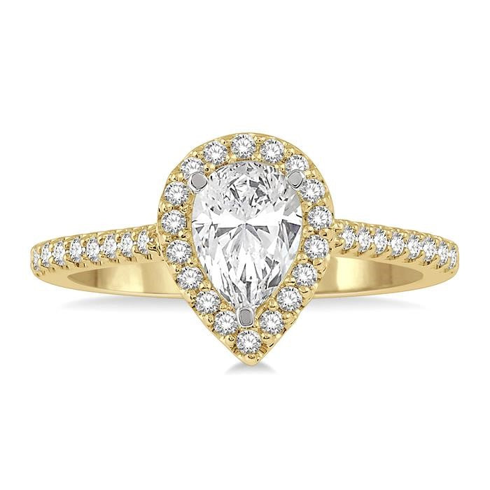 3/8 Ctw Pear Shape Diamond Ladies Engagement Ring with 1/4 Ct Pear Cut Center Stone in 14K Yellow and White Gold