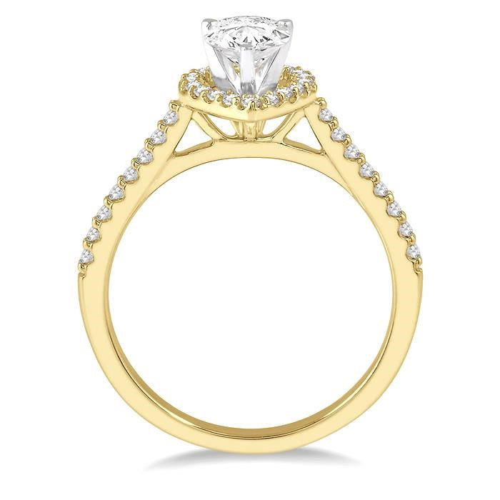 3/8 Ctw Pear Shape Diamond Ladies Engagement Ring with 1/4 Ct Pear Cut Center Stone in 14K Yellow and White Gold