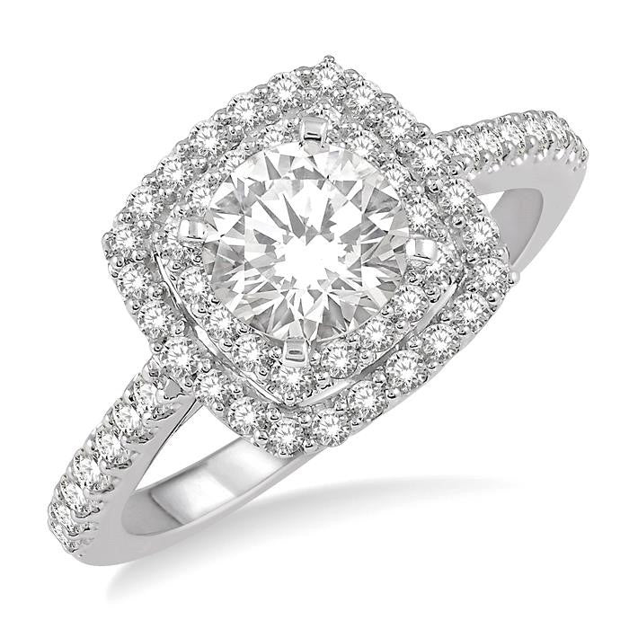 1 Ctw Round Cut Center Stone Diamond Ladies Engagement Ring in 14K White Gold