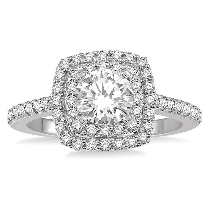 1 Ctw Round Cut Center Stone Diamond Ladies Engagement Ring in 14K White Gold
