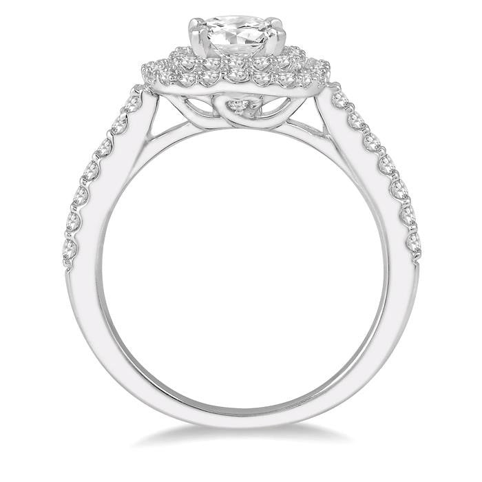 1 Ctw Round Cut Center Stone Diamond Ladies Engagement Ring in 14K White Gold