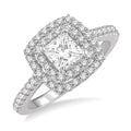 1/2 Ctw Princess & Round Cut Diamond Ladies Engagement Ring with 1/4 Ct Princess Cut Center Stone in 14K White Gold
