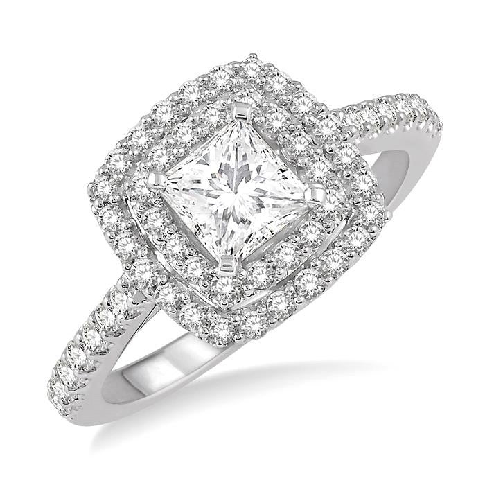 1/2 Ctw Princess & Round Cut Diamond Ladies Engagement Ring with 1/4 Ct Princess Cut Center Stone in 14K White Gold