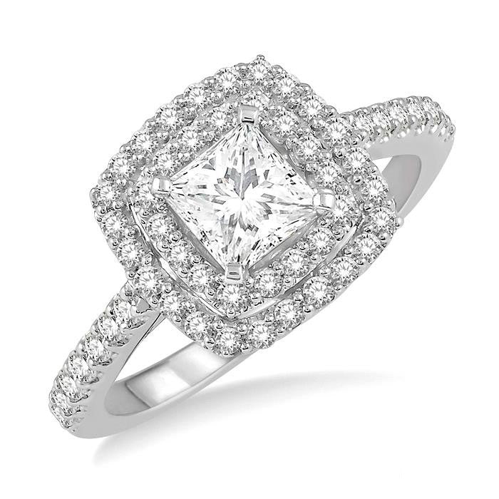 1/2 Ctw Princess & Round Cut Diamond Ladies Engagement Ring with 1/4 Ct Princess Cut Center Stone in 14K White Gold