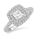 1/2 Ctw Princess & Round Cut Diamond Ladies Engagement Ring with 1/4 Ct Princess Cut Center Stone in 14K White Gold