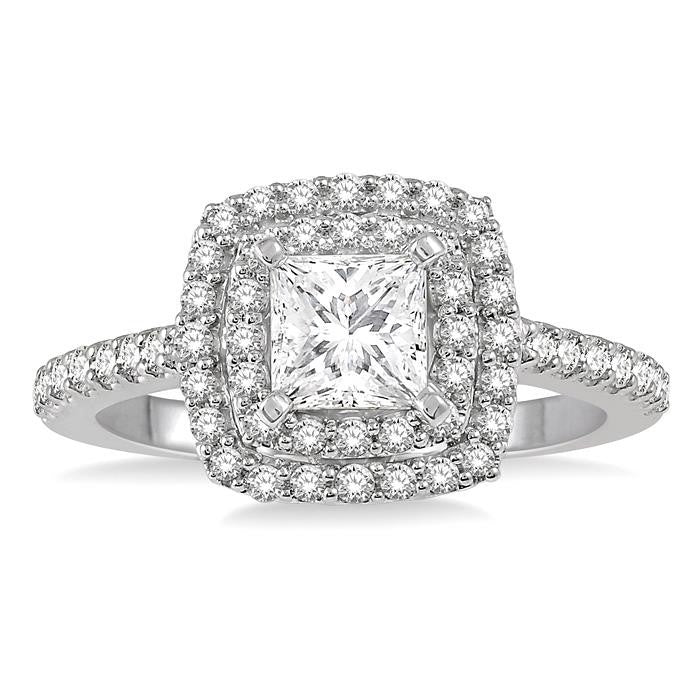 1/2 Ctw Princess & Round Cut Diamond Ladies Engagement Ring with 1/4 Ct Princess Cut Center Stone in 14K White Gold