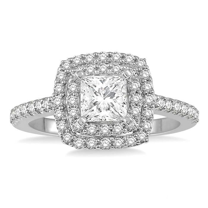 1/2 Ctw Princess & Round Cut Diamond Ladies Engagement Ring with 1/4 Ct Princess Cut Center Stone in 14K White Gold