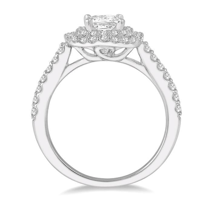 1/2 Ctw Princess & Round Cut Diamond Ladies Engagement Ring with 1/4 Ct Princess Cut Center Stone in 14K White Gold