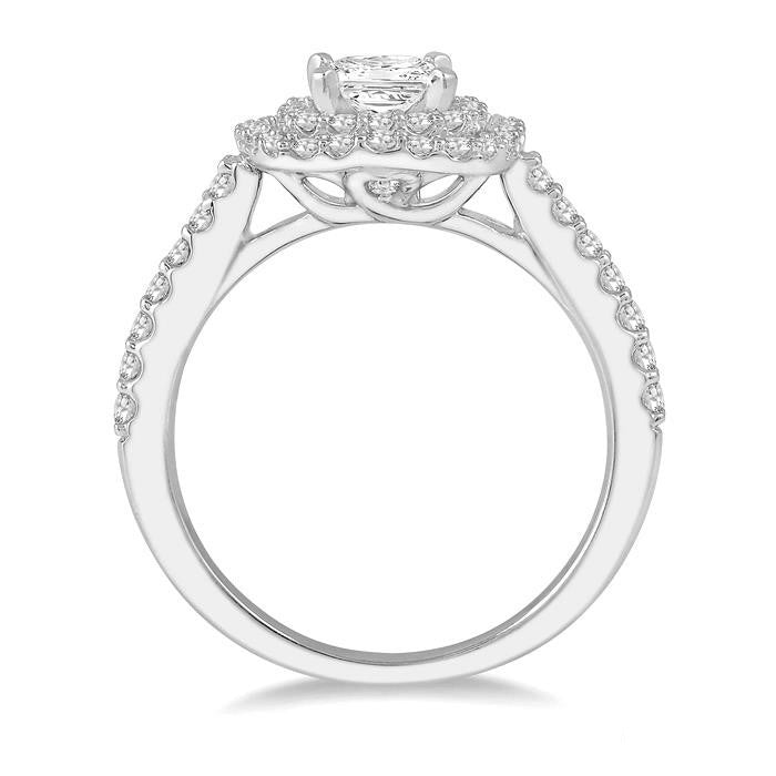 1/2 Ctw Princess & Round Cut Diamond Ladies Engagement Ring with 1/4 Ct Princess Cut Center Stone in 14K White Gold