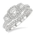 Cushion Shape Past Present & Future Halo Diamond Wedding Set