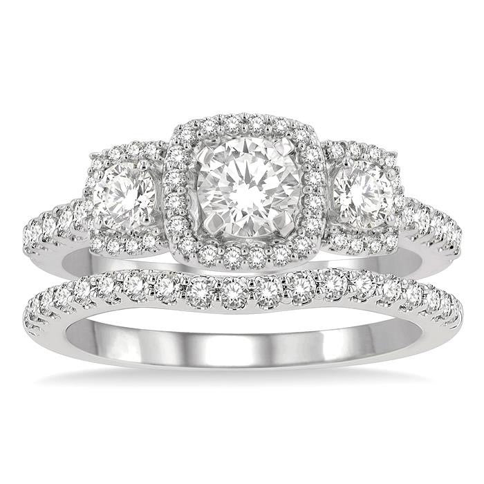 Cushion Shape Past Present & Future Halo Diamond Wedding Set