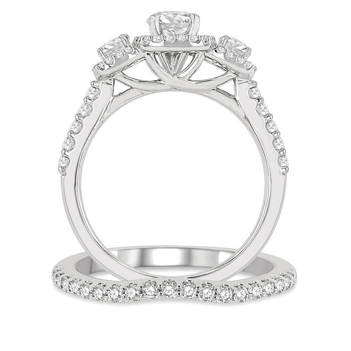 Cushion Shape Past Present & Future Halo Diamond Wedding Set