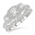 Cushion Shape Past Present & Future Halo Diamond Wedding Set
