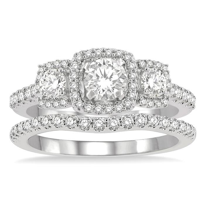 Cushion Shape Past Present & Future Halo Diamond Wedding Set
