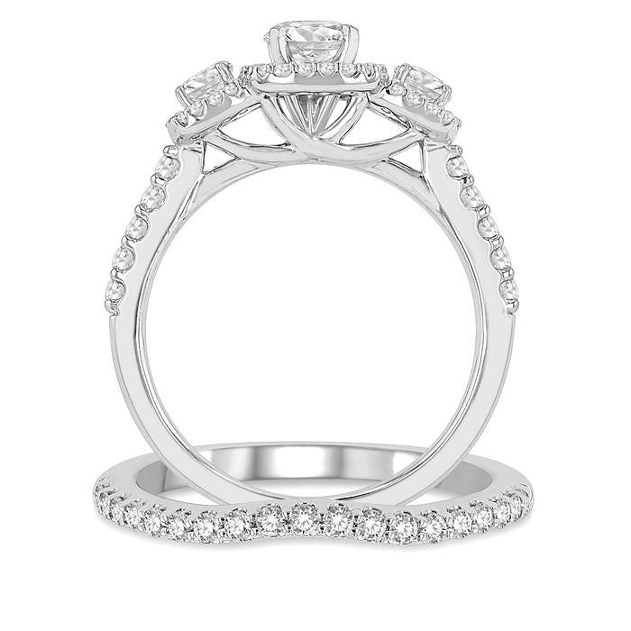Cushion Shape Past Present & Future Halo Diamond Wedding Set