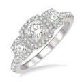 1 Ctw Cushion Shape Past, Present & Future Diamond Engagement Ring With 3/8 Ct Round Cut Center Stone in 14K White Gold