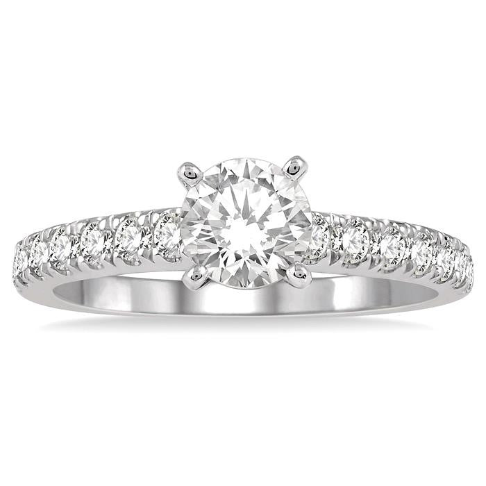 5/8 Ctw Round Cut Diamond Ladies Engagement Ring with 1/3 Ct Round Cut Center Stone in 14K White Gold