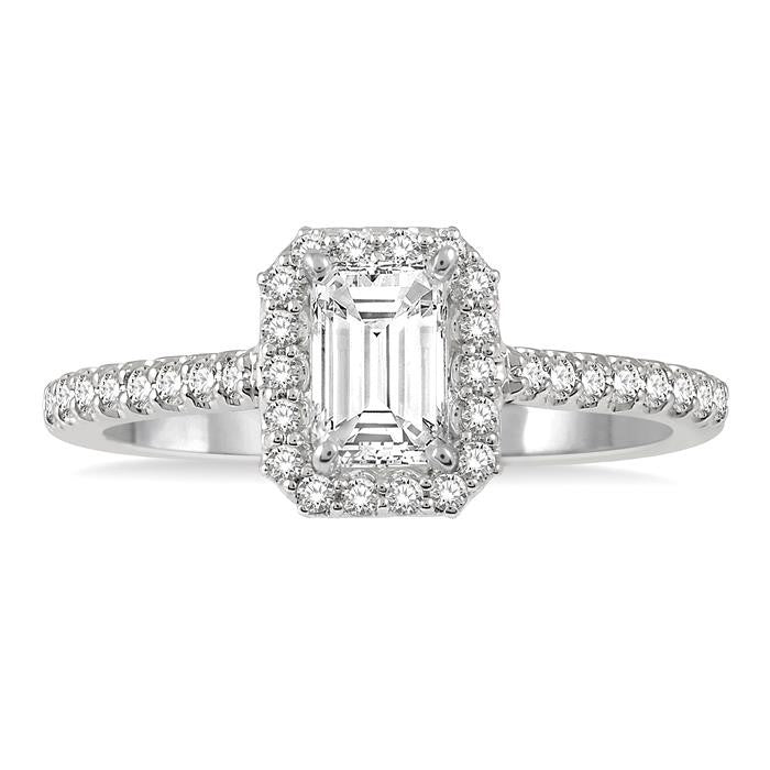 3/8 Ctw Emerald Cut Diamond Ladies Engagement Ring with 1/4 Ct Emerald Cut Center Stone in 14K White Gold