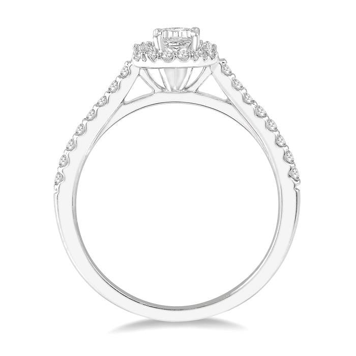 3/8 Ctw Emerald Cut Diamond Ladies Engagement Ring with 1/4 Ct Emerald Cut Center Stone in 14K White Gold