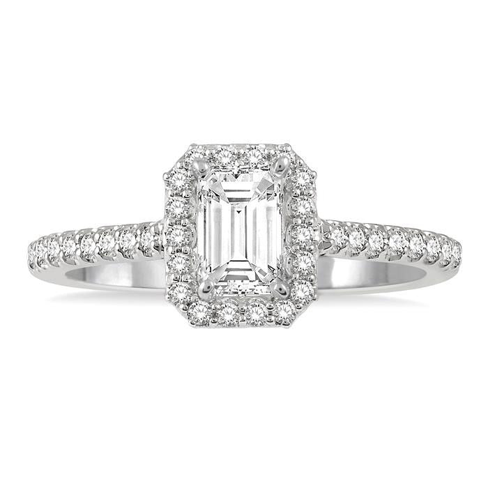 Emerald Shape Halo Diamond Engagement Ring