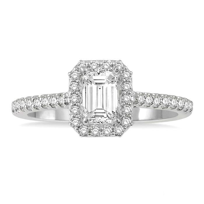 Emerald Shape Halo Diamond Engagement Ring