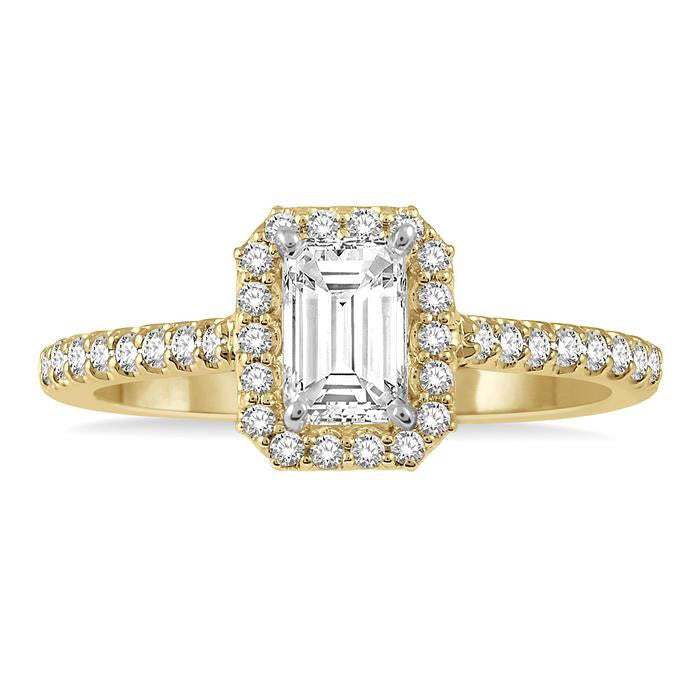Emerald Shape Halo Diamond Engagement Ring