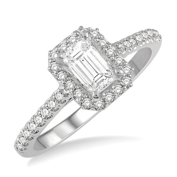 1/6 Ctw Octagon Shape Semi-Mount Round Cut Diamond Ring in 14K White Gold