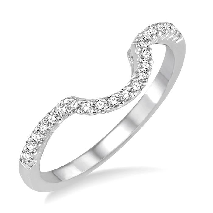 1/8 Ctw Curved Center Round Cut Diamond Wedding Band in 14K White Gold