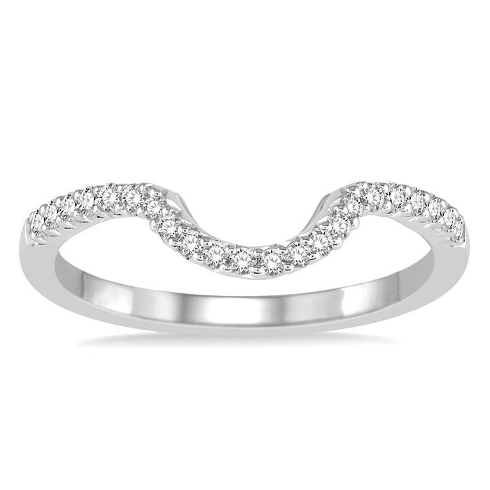 1/8 Ctw Curved Center Round Cut Diamond Wedding Band in 14K White Gold
