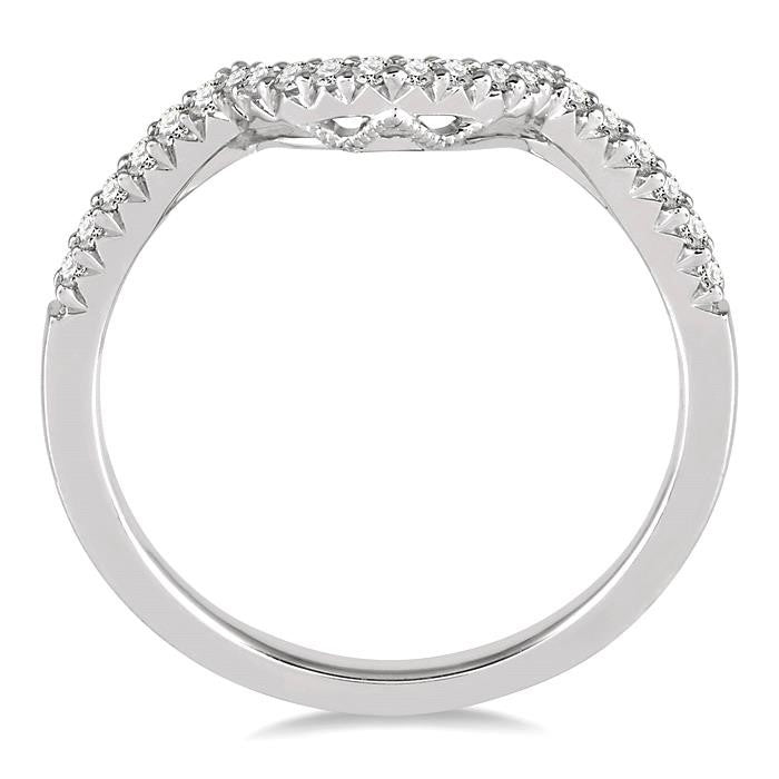1/8 Ctw Curved Center Round Cut Diamond Wedding Band in 14K White Gold