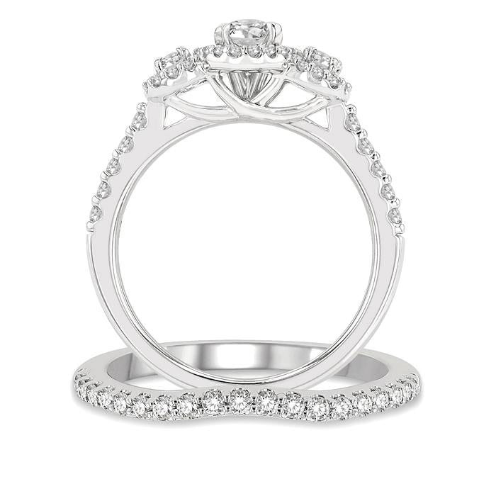 Oval Shape Past Present & Future Halo Diamond Wedding Set