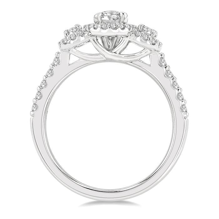1 Ctw Past, Present & Future Round Cut Diamond Engagement Ring With 3/8 Ct Oval Cut Center Stone in 14K White Gold